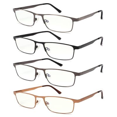 KomftOptix Metal Reading Glasses Blue Light Blocking Computer Readers 4 Colors Value Pack Cheaters Spring Hinges Full Rim Classic Comfortable for Men & Women (+2.75 Strength)
