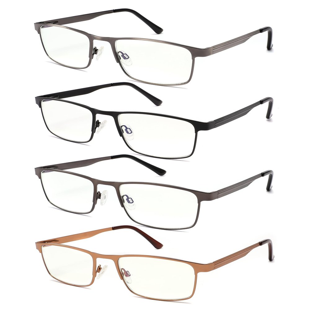 KomftOptix Metal Reading Glasses Blue Light Blocking Computer Readers 4 Colors Value Pack Cheaters Spring Hinges Full Rim Classic Comfortable for Men & Women (+2.75 Strength)