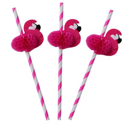 PLAFOPE 30pcs Honeycomb Flamingo Paper Straws Pink Stripe Disposable Party Drinking Straws for Hawaiian Luau Birthday Summer Pool Decorations