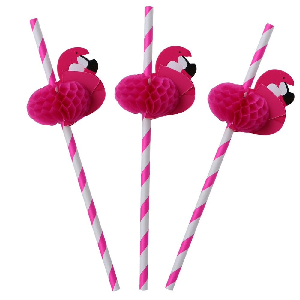 PLAFOPE 30pcs Honeycomb Flamingo Paper Straws Pink Stripe Disposable Party Drinking Straws for Hawaiian Luau Birthday Summer Pool Decorations