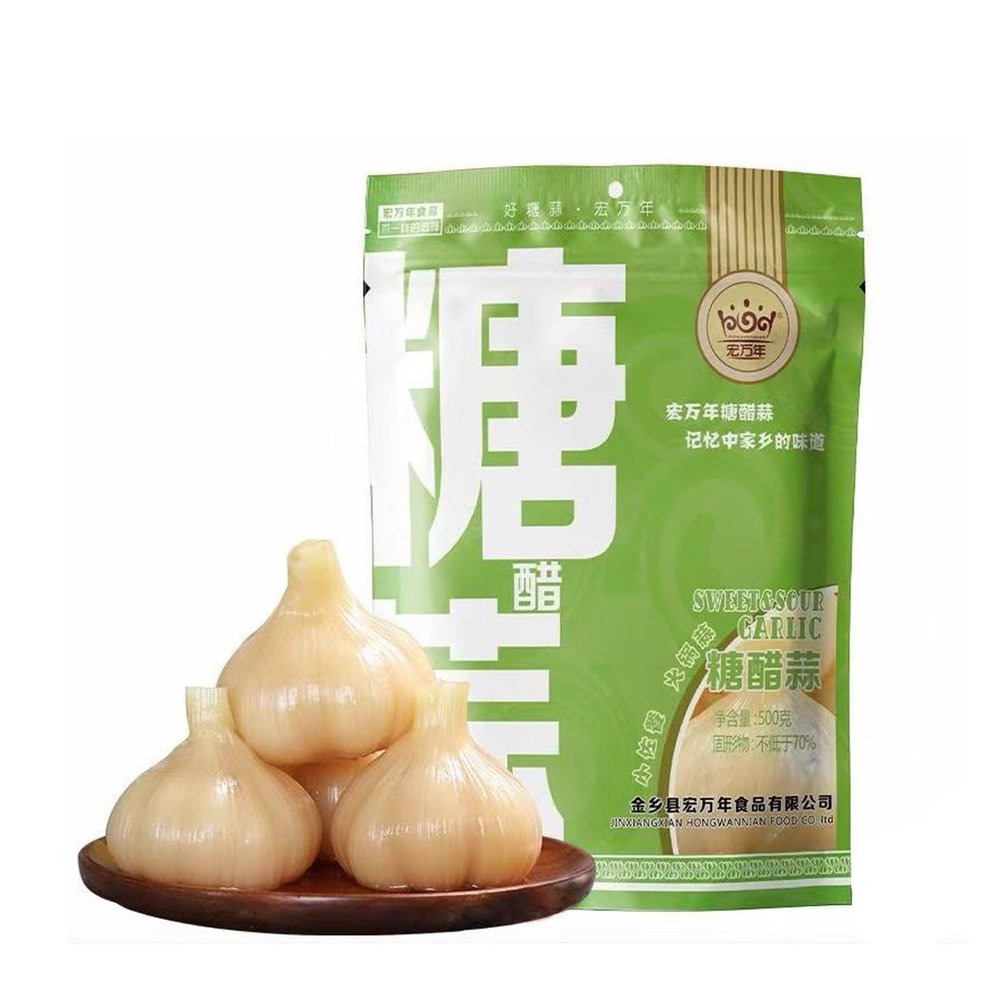 Authentic Sweet and Sour Garlic, Pickled Garlic Bulbs, Sweet Garlic, Pickled Garlic, Savory Side Dish, 500g*1 Bag(1 bag)