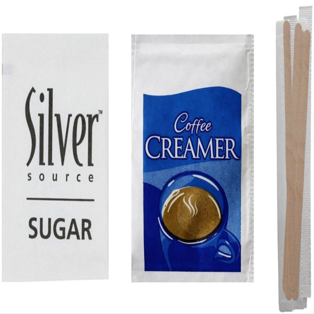 300 X 3 of each Non-Dairy Creamer Packets, Sugar Packets, & Stir Sticks Coffee Sweetener Essentials Combo Pack Convenient Coffee Bar Bundle by CMC Products (300 x 3)