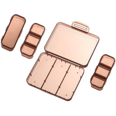 Healvian Portable 7-Day Pill Organizer Box, Compact Travel Medicine Case with Sealed Compartments, Mini Weekly Pill Storage Container for Daily Vitamins and Medication (Brown)
