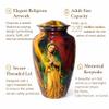 Religious Cremation Urn for Human Ashes Adult, Large Funeral Memorial Urn with Velvet Bag, Decorative Virgin Mary Aluminum Burial Urn for Female Male view 2