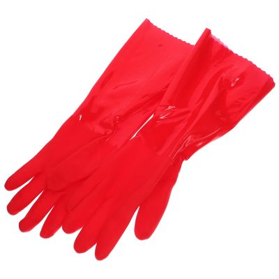 MOLUCKFU 2 Pairs Red Non-slip Dishwashing Gloves Thickened Latex Kitchen Cleaning Gloves with Fleece Lining 37cm for Household Cleaning and Dishwashing