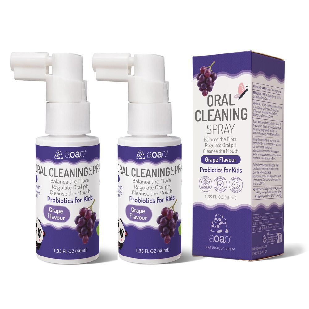 Kids Oral Spray, Toddler Toothpaste Helper for Cavity Prevention and Fresh Breath, Children Anticavity with Fluoride Free for Newborn to Preschoolers, Kid's Mouth Spray, 40ml/1.35fl.oz (Grape_2P)
