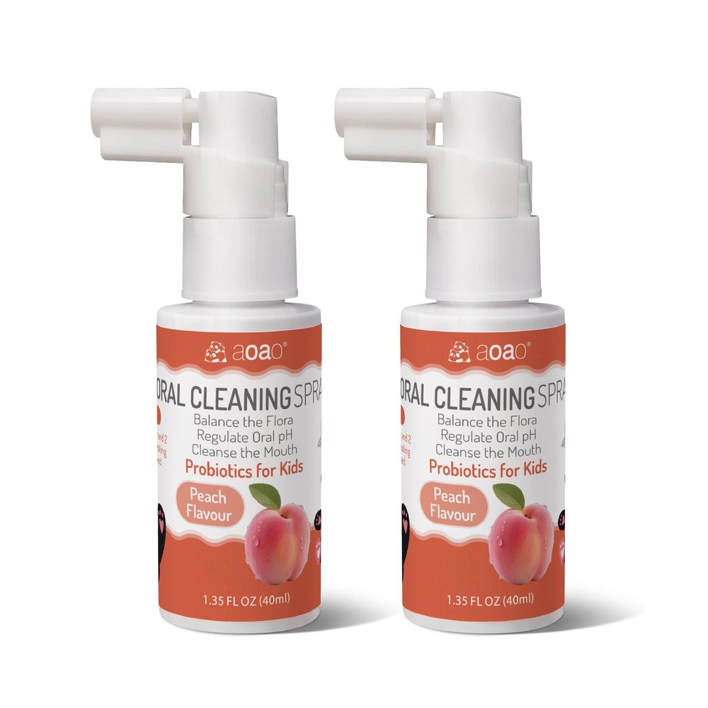 Kids Oral Spray, Toddler Toothpaste Helper for Cavity Prevention and Fresh Breath, Children Anticavity with Fluoride Free for Newborn to Preschoolers, Kid's Mouth Spray (Peach-2P)