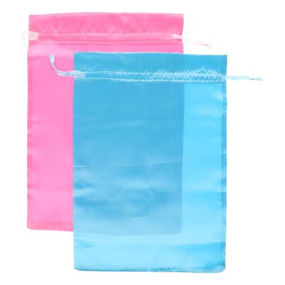 HAPINARY Satin Drawstring Bags 2pcs Small Fabric Pouches for Wedding Favors Bridal Shower Party Candy Jewelry Packaging Pink and Light Blue