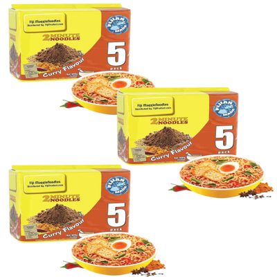 2 Minute Instant FIJI Noodles - Mild Spicy CURRY Flavor with Seasonings (3 x 5 PACKS) To boost the goodness in your bowl, So Delicious Meal in Just 2 Minutes
