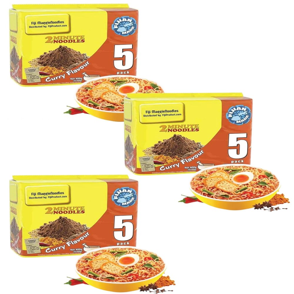 2 Minute Instant FIJI Noodles - Mild Spicy CURRY Flavor with Seasonings (3 x 5 PACKS) To boost the goodness in your bowl, So Delicious Meal in Just 2 Minutes