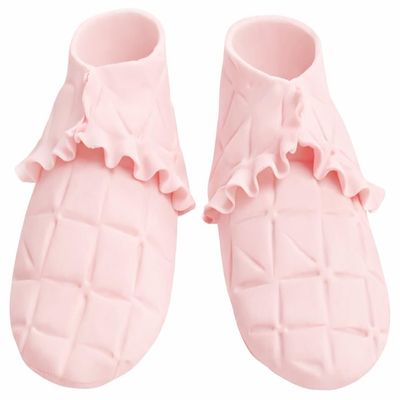 O'Creme Edible Gumpaste Cake Toppers, Pair of Ruffled Pink Baby Booties - for Cake Decorating - Sugar Paste for Cakes, Cupcake Toppers - Birthday Party, Wedding, Baby Shower - 2.75" x 1.5" x 1.0"