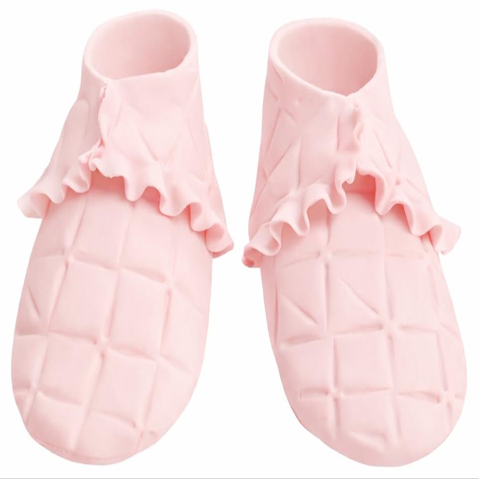 O'Creme Edible Gumpaste Cake Toppers, Pair of Ruffled Pink Baby Booties - for Cake Decorating - Sugar Paste for Cakes, Cupcake Toppers - Birthday Party, Wedding, Baby Shower - 2.75" x 1.5" x 1.0"