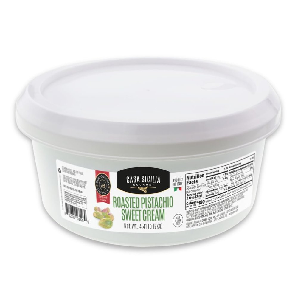 Casa Sicilia Gourmet Roasted Pistachio Sweet Cream Italian Pistachio Dessert Spread Bulk, Made in Italy Premium Nut Cream for Pastry Baking Gelato Toast, 4.41 lb (1-Pack)
