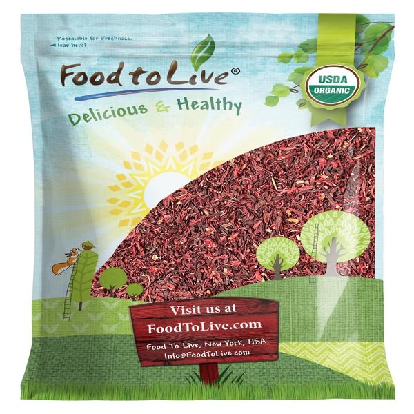 Food to Live Organic Hibiscus Flowers, 3 Pounds Cut and Sifted Loose Leaf Tea, Sourced from Egypt, Plant-Based, Vegan, Kosher, Bulk