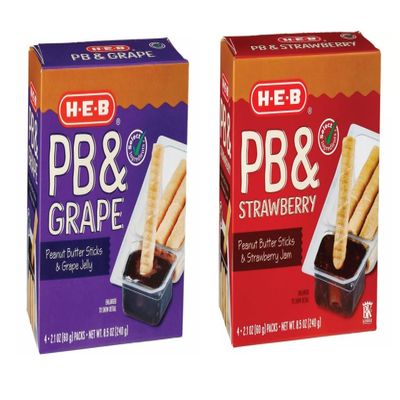 HEB Peanut Butter Sticks 4 count - 2 boxes (PB & Grape/Strawberry)