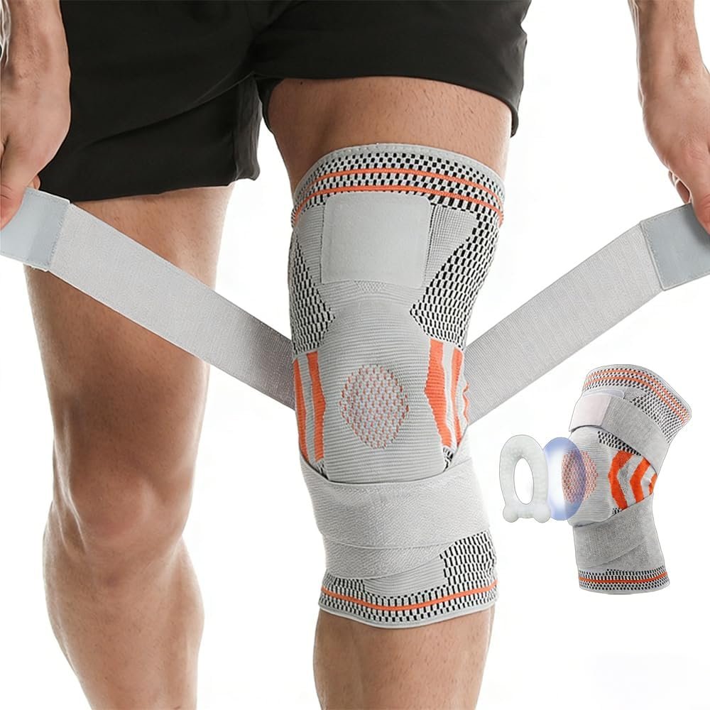 Knee Brace with Adjustable Straps for Knee Pain Relief, Compression Knee Support with Patella Pad for Meniscus Tear, ACL & Joint Stability, Breathable Knee Brace for Running, Gym, Workout & Sports (M/L/XL)