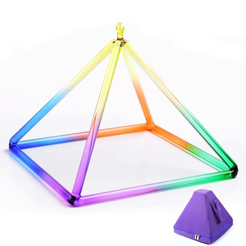 DUHTFCY Rainbow Crystal Singing Pyramid, Excellent Sound for Meditation, with Carrying Case & Crystal Singing Bowl Striker, for Buddhist, Yoga, Stress Reduction (12 Inch)