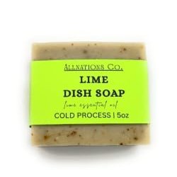 Allnations Soap Co - All Natural Handmade Solid Dish Soap Bar - Free of Dyes - Pure Essential Oil - 5oz - Vegan (Lime)