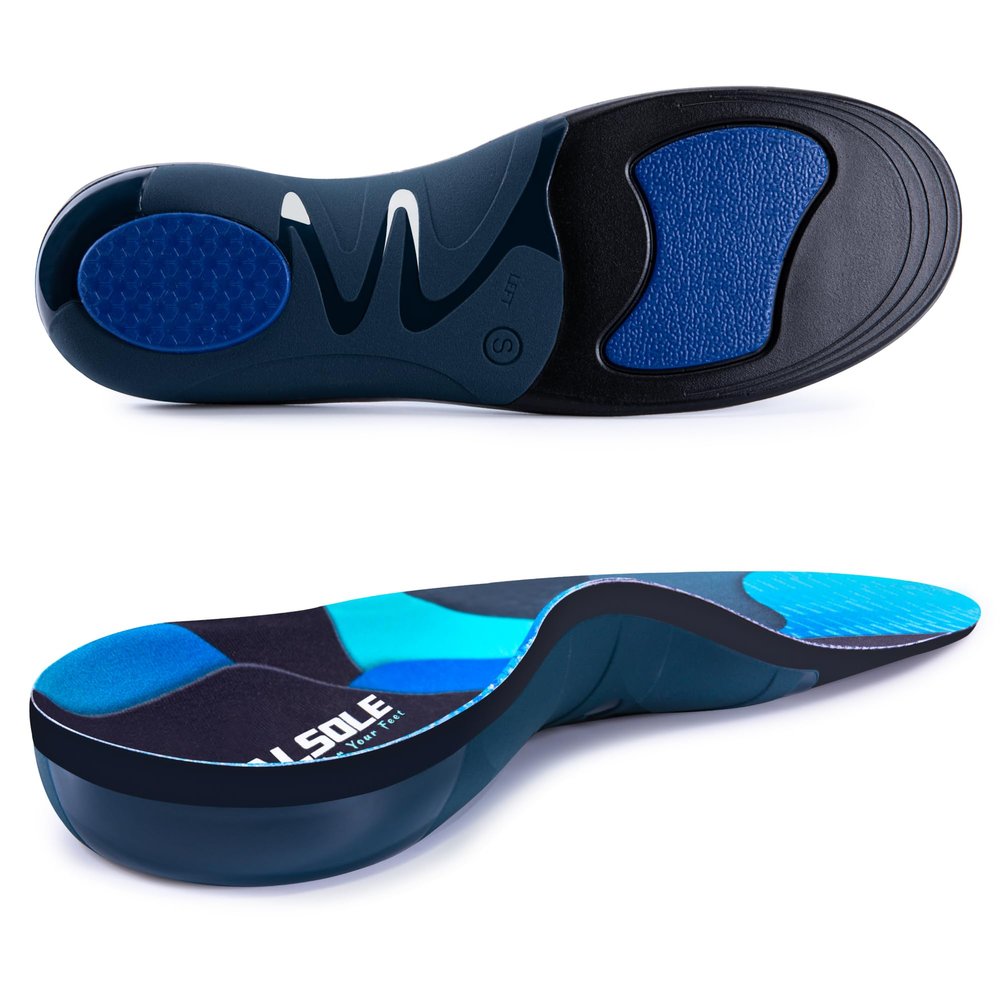 VALSOLE 220+ lbs Plantar Fasciitis High Arch Support Insoles Men Women - Orthotic Shoe Inserts for Flat Feet - Metatarsalgia - Heel Pain - Blue (Blue, (L) Mens 10-11.5 / Womens 12-13.5)