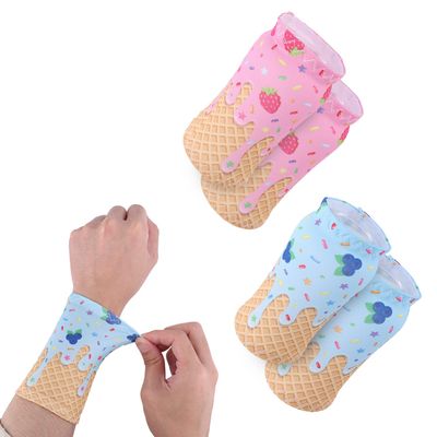 Mikovivi 2 Pairs Ice Cream Wristbands, Ice Cream Drip Baseball Cooling Arm Sleeve for Outdoor Sports Accessories (Pink and Light Blue)