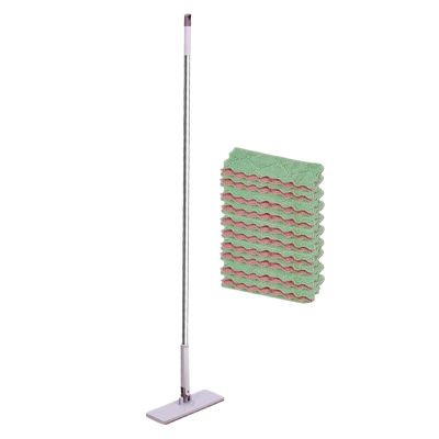 Flat Floor Scrubber, 47.24x9.84x3.74 Inches, Stainless Steel, Manual Clamp, Microfiber Pad, Sweepers, Dust, Kitchen, Office, Lightweight, Refill