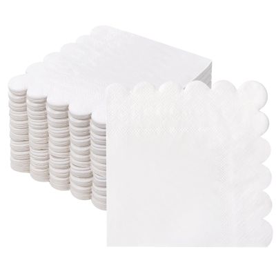 100 Pcs Cocktail Napkins, 2-Ply Scalloped Paper Napkins 5 x 5 Inches, Disposable Beverage Dessert Napkins for Wedding, Birthday, Dinner, Party, Baby Shower Anniversary