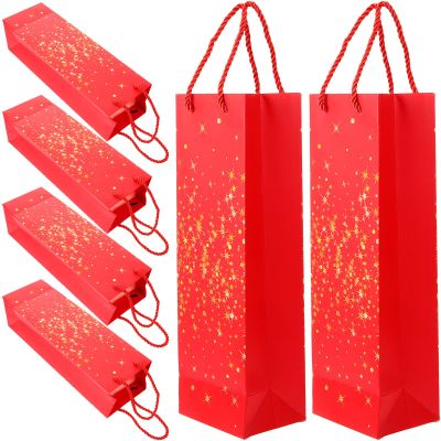 IMIKEYA 6pcs Red Paper Wine Bags with Handles Single Bottle Carrier Bags for Wrapping