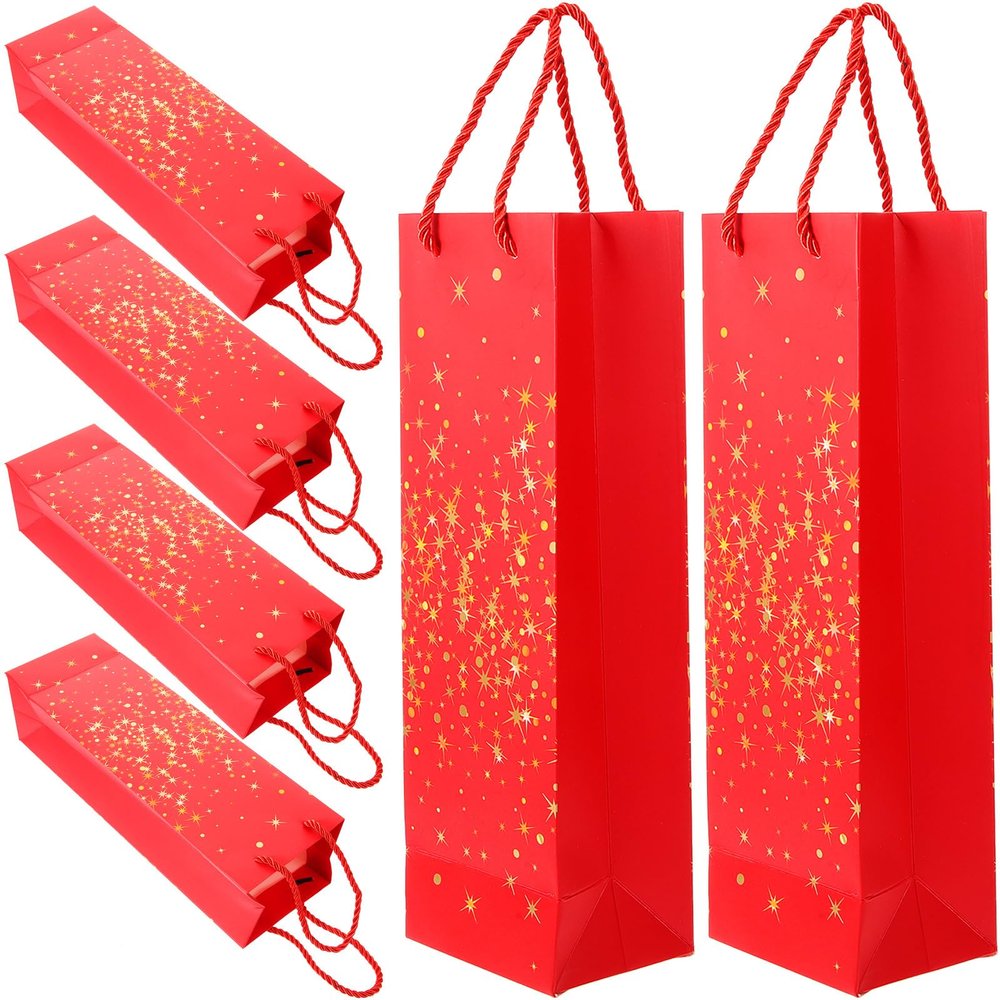 IMIKEYA 6pcs Red Paper Wine Bags with Handles Single Bottle Carrier Bags for Wrapping