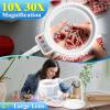 10X 30X Magnifying Glass with Light and Stand, 72 LED 3 Color Modes Stepless Dimmable, Hands Free Lighted Magnifier Desk Lamp for Close Work Craft Hobby Painting Sewing Jewelry Reading (White) view 2