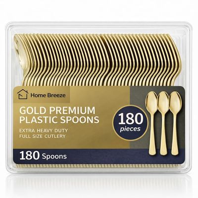 180 Count Gold Plastic Spoons Heavy Duty, Disposable, BPA-Free, Solid and Durable Premium Plastic Silverware Disposable Spoons for Party Wedding Baby Shower