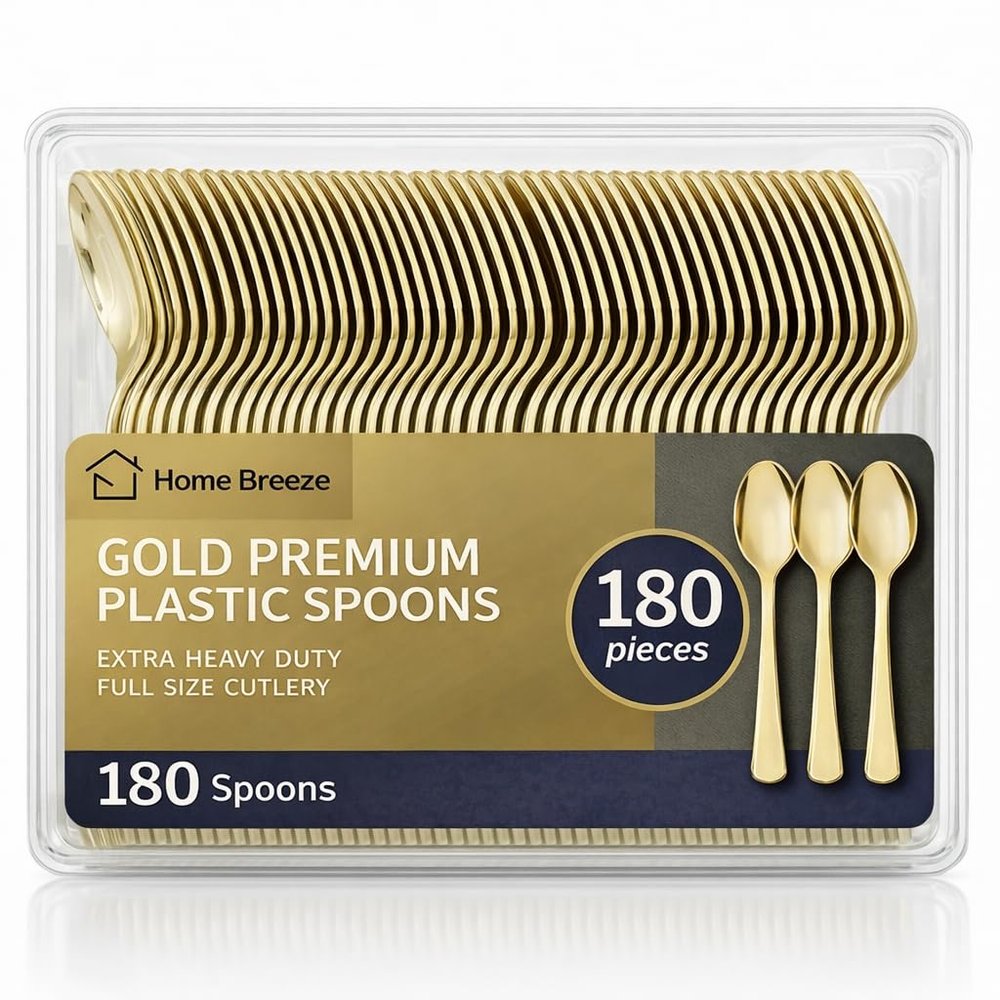 180 Count Gold Plastic Spoons Heavy Duty, Disposable, BPA-Free, Solid and Durable Premium Plastic Silverware Disposable Spoons for Party Wedding Baby Shower