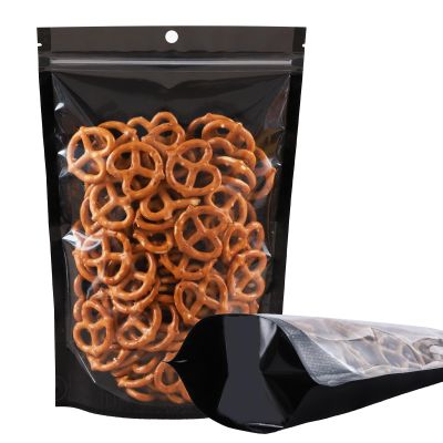 100 Pack Mylar Smell Proof Bags, Resealable Aluminum Foil Stand Up Pouches with Clear Window & Hang Hole, Reusable Zipper Lock Food Storage Heat Seal Sealable Bags for Packaging, Black 7.811.8 Inch