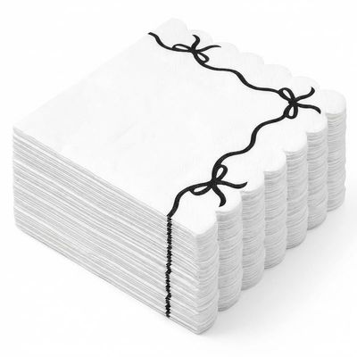 40PCS Black Bow Napkins Disposable Bow Printed Paper Napkin Cocktail Napkins Black and White Napkin for Bachelorette Bridal Engagement Birthday Decorations Supplies