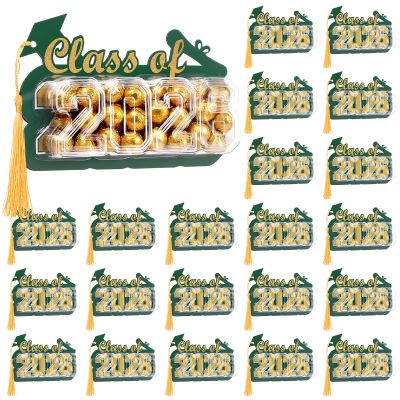 Motiskyy 30 Pack 2026 Graduation Candy Card Class of 2026 Grad Party Favor Supplies Candy Dome Greeting Card with Tassel Chocolate Holder College High School Graduate Gift Box DIY(Green,Gold)