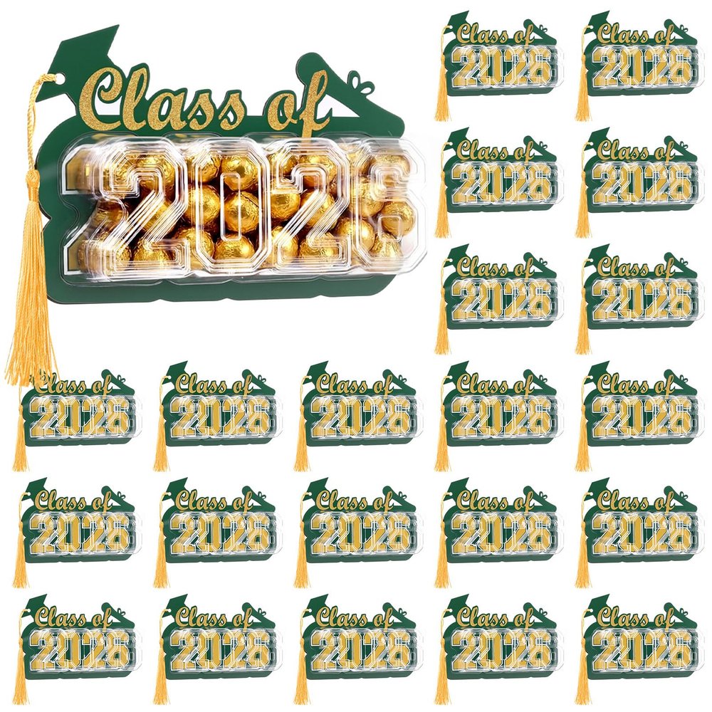 Motiskyy 30 Pack 2026 Graduation Candy Card Class of 2026 Grad Party Favor Supplies Candy Dome Greeting Card with Tassel Chocolate Holder College High School Graduate Gift Box DIY(Green,Gold)