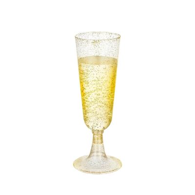 hougna 30PCS Disposable Cups Sparkling Champagne Bar Plastic Flutes Clear Toasting Glasses for Weddings Party(Gold Glitter)