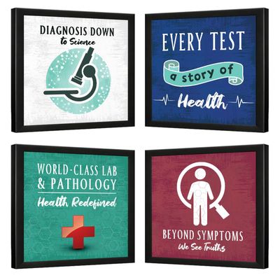 SAINI_MEDICOS Pathology Labs and Diagnostic Centre Wall Art Decor Item - Doctor Quotes art decor - Pathology Wall Art Item Hospital and Clinic framed porters 11 X 11 inches (Set of 4)