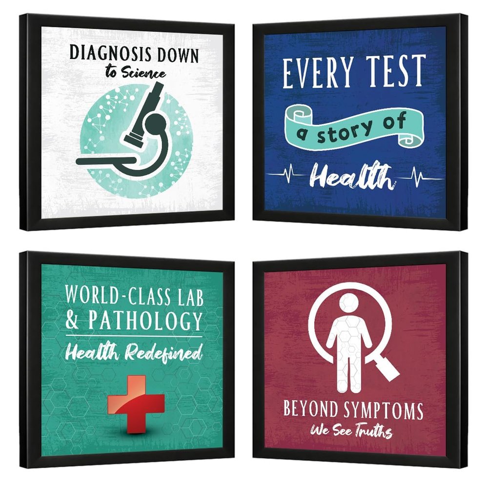 SAINI_MEDICOS Pathology Labs and Diagnostic Centre Wall Art Decor Item - Doctor Quotes art decor - Pathology Wall Art Item Hospital and Clinic framed porters 11 X 11 inches (Set of 4)