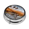Hunting Flying Wild Duck Print Round Pill Box, Printed Metal Case with 3 Compartments for Pills, Vitamins & Travel view 3