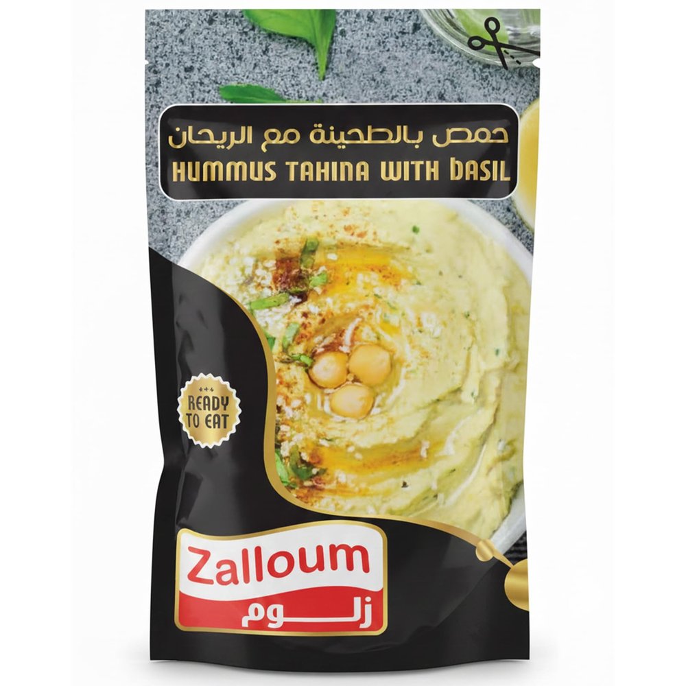 Zalloum - Hummus Tahina with Basil, 135g Each (Pack of 6), Ready to Eat Pouches (Basil)