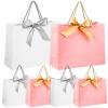 TOBBOMEY 10pcs Paper Bags with Ribbon Bows 5 White with Silver Bows 5 Pink 32x25x11cm Handheld Wrapping Bags for Party Celebrations and Presents view 1