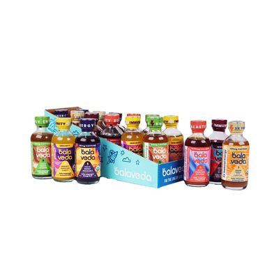 balaveda Wellness Shot Sampler USDA Organic Adaptogenic Energy, Immunity & Beauty Wellness Shots 12 Pack (2oz Glass Bottles)