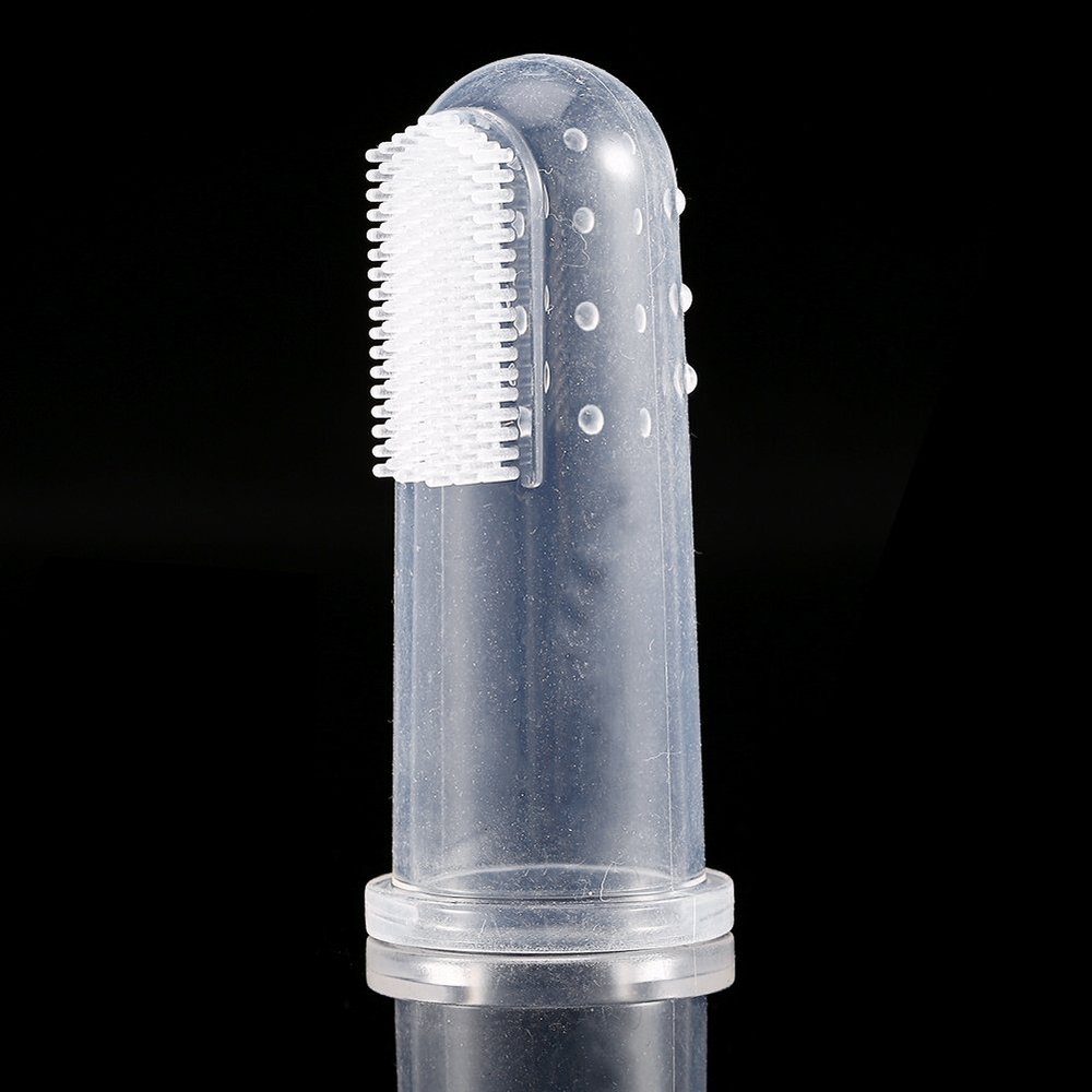 plplaaoo Silicone Finger Toothbrush Soft Rubber Baby Teeth Cleaner Massage Brush for Infant Oral Food Grade Safe 55MM Length Clear Color 1 Pack
