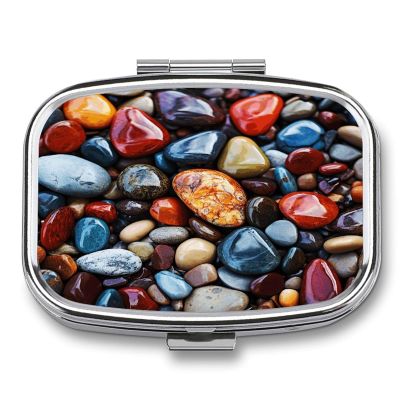 Color Stones Hippie Pill Case 2 Compartment Medicine Case Portable Pill Container Medicine Travel Pill Organizer Small Pill Box for Pocket Vitamin Organizer Daily Pill Cases