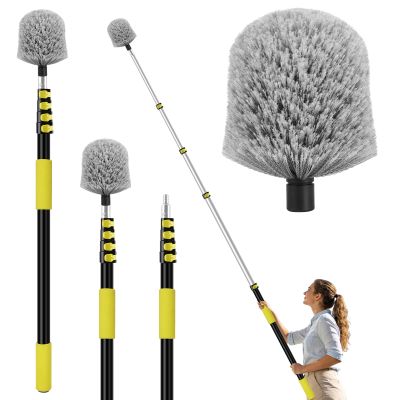 20FT High Reach Cobweb Duster with Extension Pole, Spider Web Brush for Cleaning with 3-12FT Telescopic Pole, 8" Larger Extendable Duster for High Indoor & Outdoor Webs