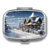 Christmas Winter Happy Scene Pill Case 2 Compartment Medicine Case Portable Pill Container Medicine Travel Pill Organizer Small Pill Box for Pocket Vitamin Organizer Daily Pill Cases view 1