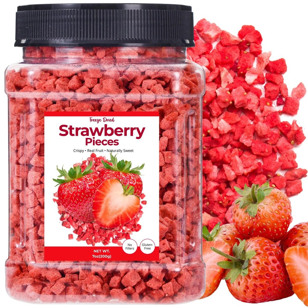 7oz Freeze Dried Strawberries Pieces - Lightly Sweetened Strawberry with Sugar, Crunchy Freeze Dried Fruit for Baking, Yogurt, Cereal, Smoothies & Dessert Toppings(200g)