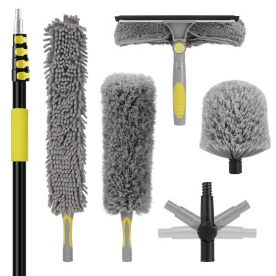 26FT High Ceiling Duster Kits with 5-20 Ft Extension Pole, Fan Blade Cleaner, Cobweb Duster, Window Squeegee Kit, Spider Web Brush for High Window, Interior Roof