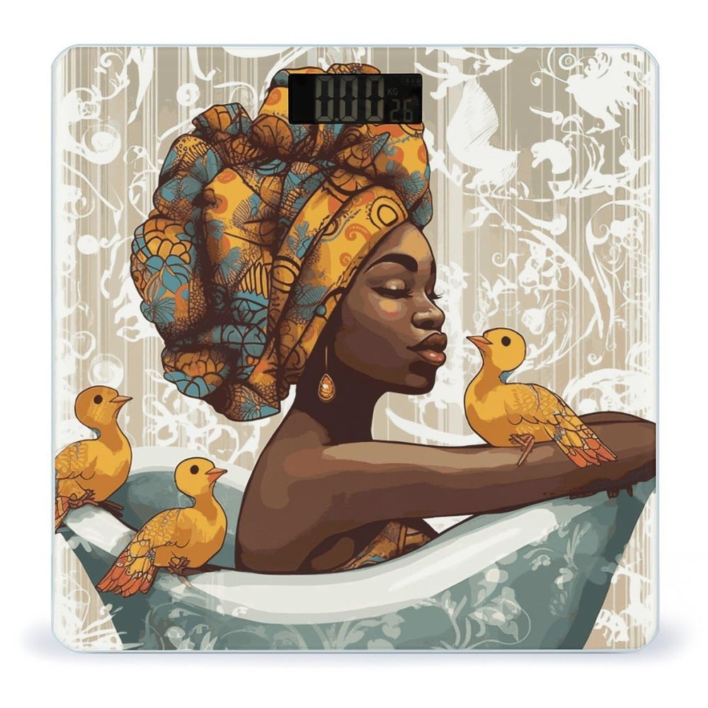 African Girl Bathroom Scale for Body Weight Bathroom Weighing Scale with Backlit LCD Display Highly Accurate Measures Weight Up to 180kg