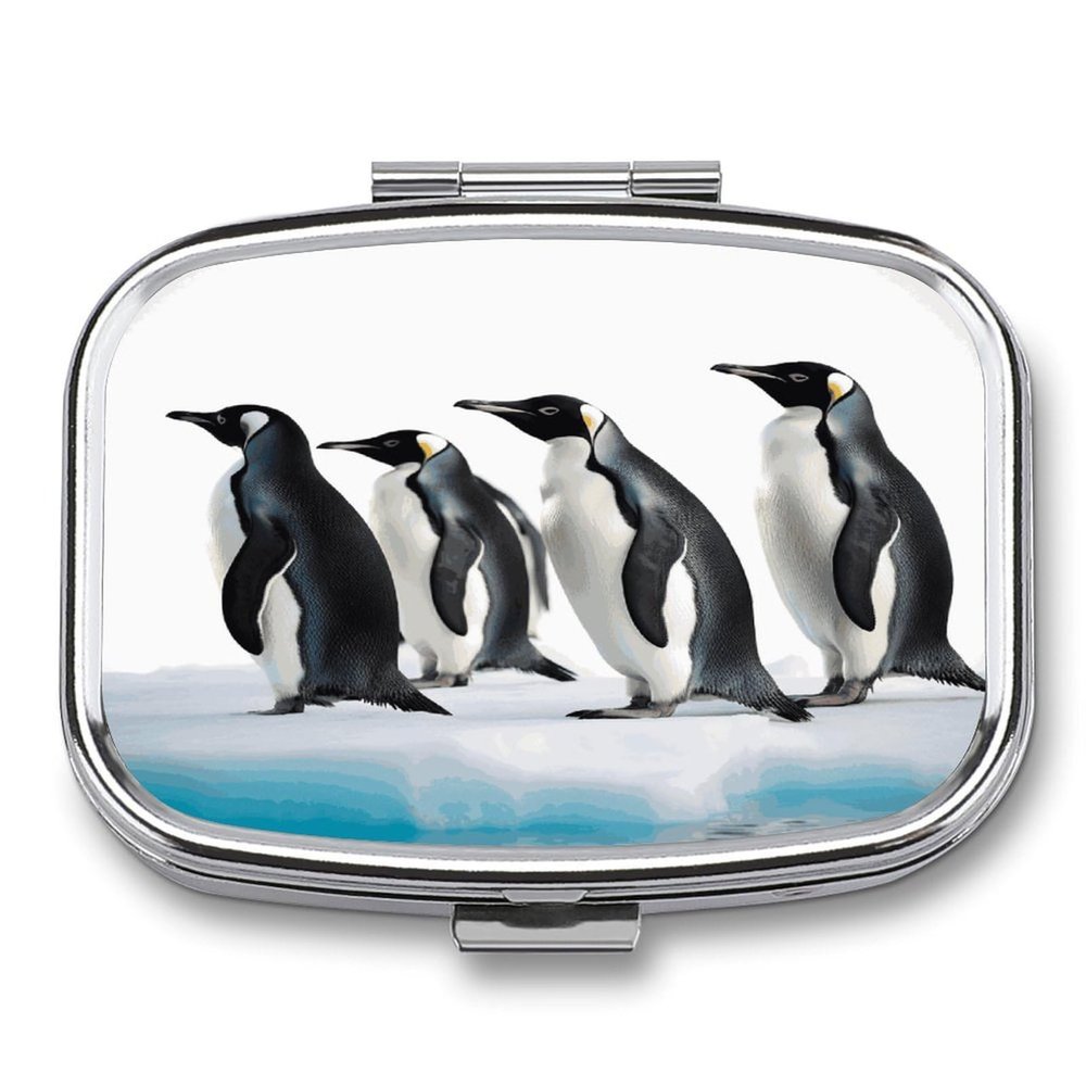 Penguins Travel Pill Organizer Airtight Medicine Case Daily Pill Organizer Fit with Your Purse Or Pocket 2 Compartment Medicine Case Portable Waterproof Small Pill Box